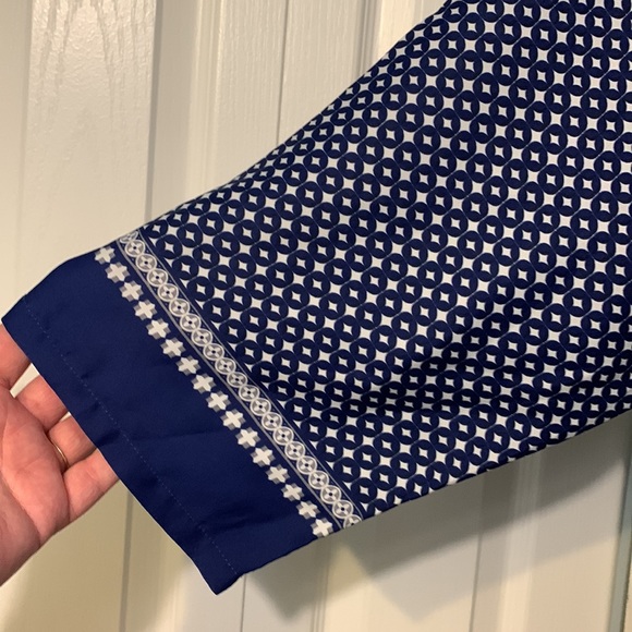 Blue Patterned Adrienne Vittadini Blouse - Picture 7 of 9